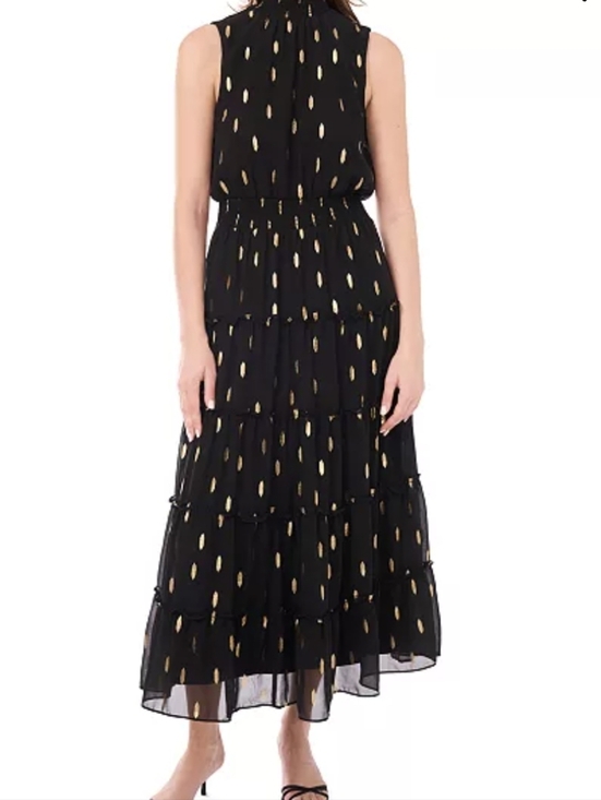 MSK Dresses & Skirts - MSK Dress Maxi Dress Sleeveless Navy Gold Dot Print S